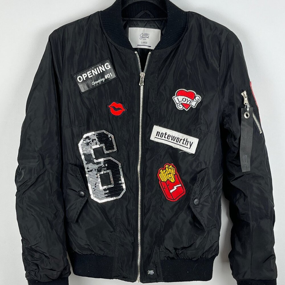 Sixth June Kids Bomber Jacket Size L Black Long Sleeve Full Zip Lined Insulated